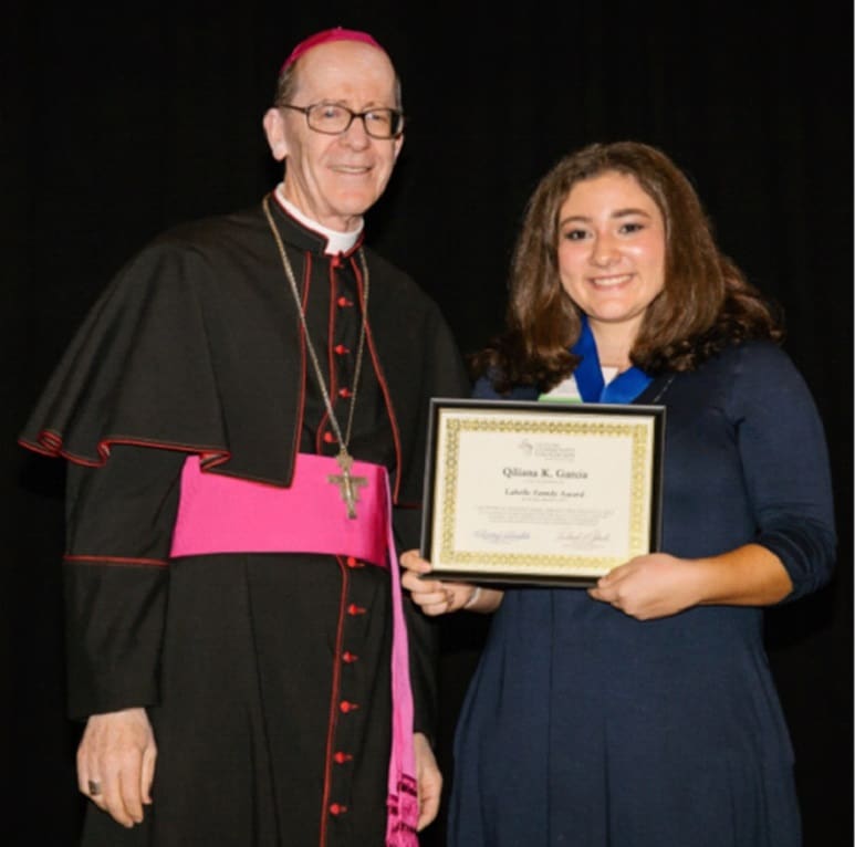 2017 ACS Catholic Community Foundation Scholarship Winner</br>
pictured with Bishop Olmsted